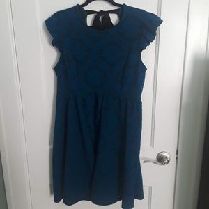 Black & Blue Patterned Empire Waist Dress Size L